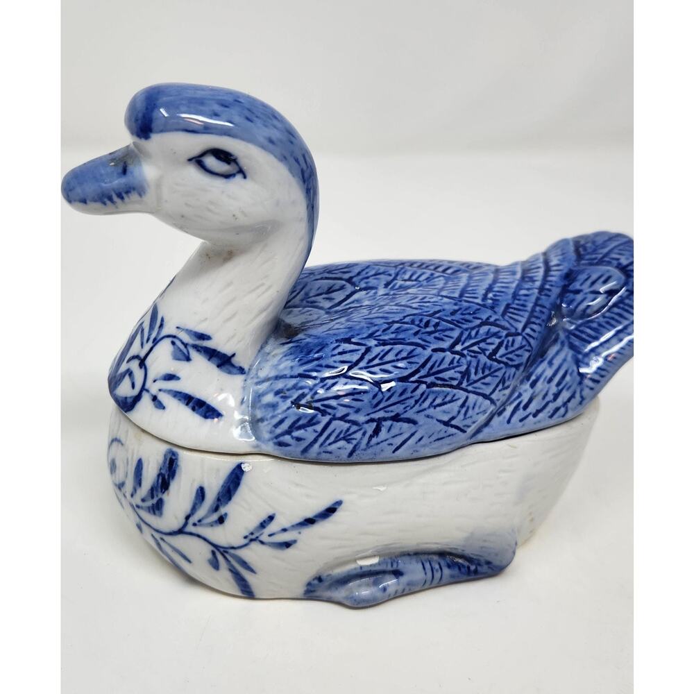 Vintage Blue and White Lidded Ceramic Duck | Trinket Box